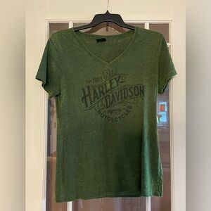 Harley-Davidson Motorcycles Green V-neck T-shirt